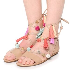 Loeffler Randall Beige Sandals with Multicolor Tassels
